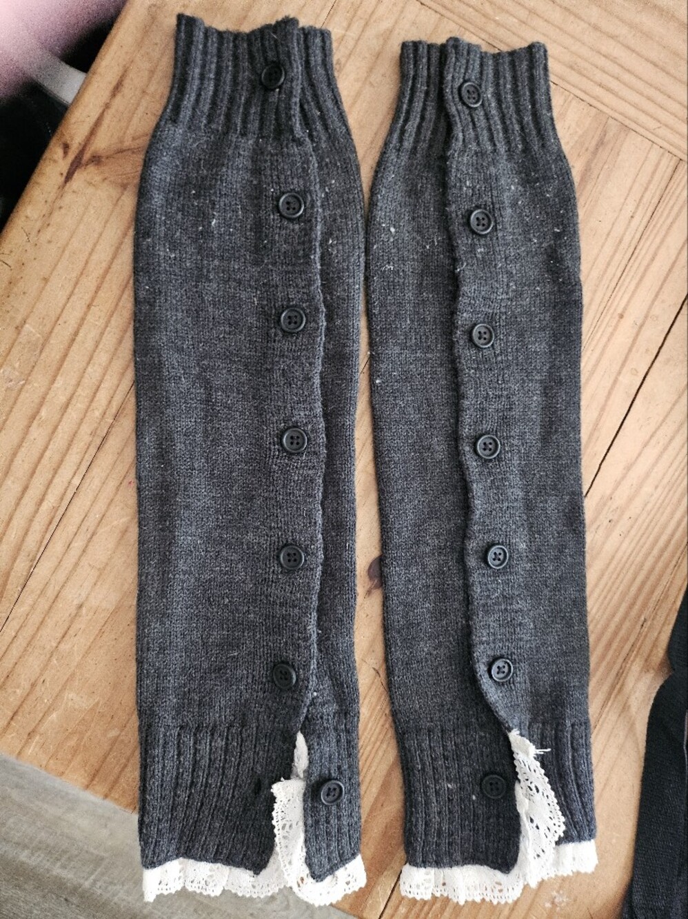 Charcoal Gray Knit Button Lace Boot Cuffs / Leg Warmers – One Size